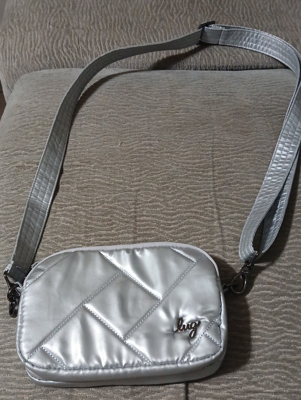 lug Silver Quilted Satin Crossbody Bag